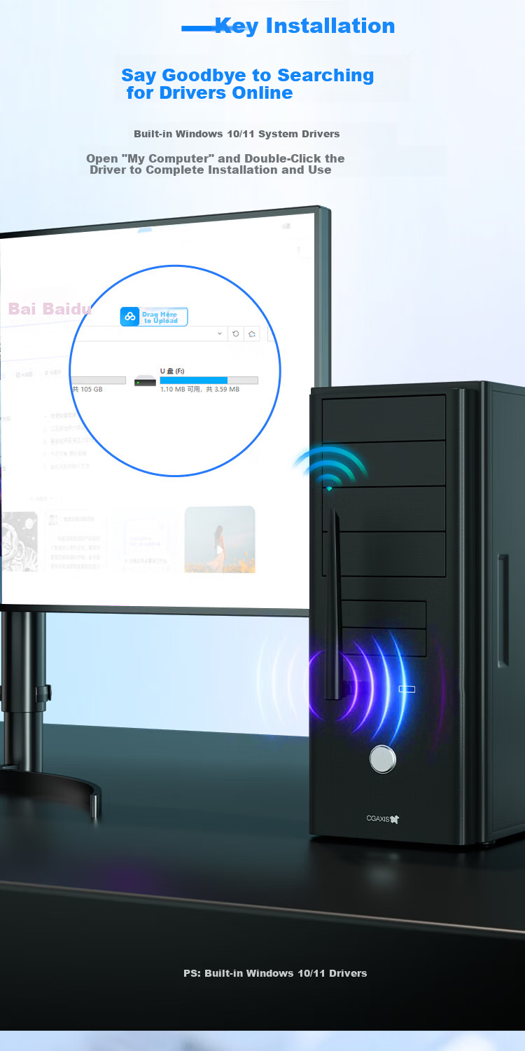 Aigo WiFi6 Smart Driver-Free USB Wireless Network Adapter for Desktop and Laptop with External High-Gain Antenna Portable WiFi Receiver Wireless WiFi Transmitter 9