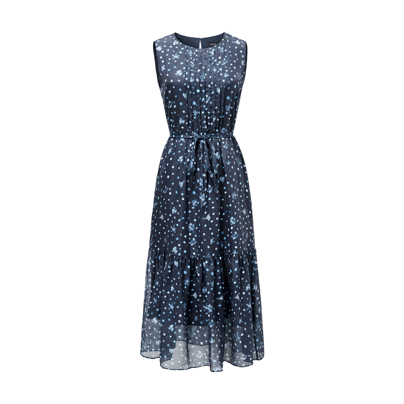 Yanyu Floral Tencel Vest Dress Women 2026 Summer Waist Slimming Sleeveless Long Dress Blue Flower XL