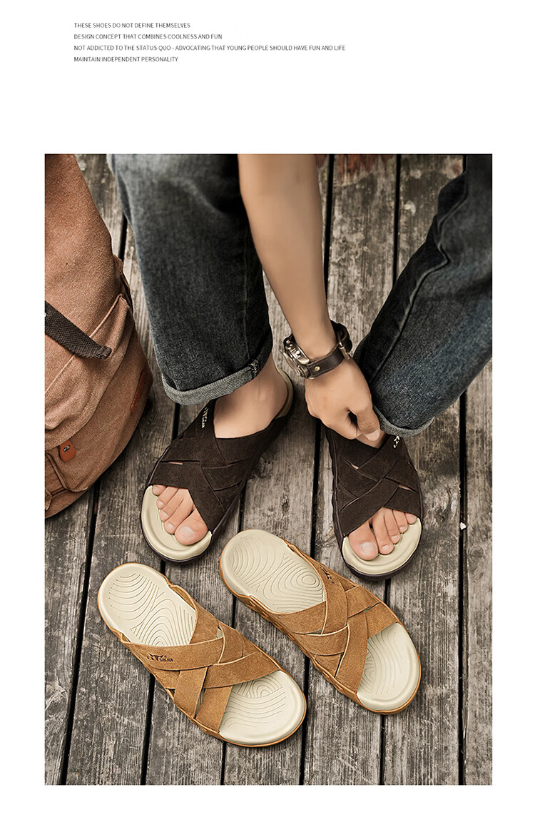 Bull Family Men's Summer New Outdoor Slippers Casual Breathable Beach Sandals Retro Versatile Roman Slippers 16