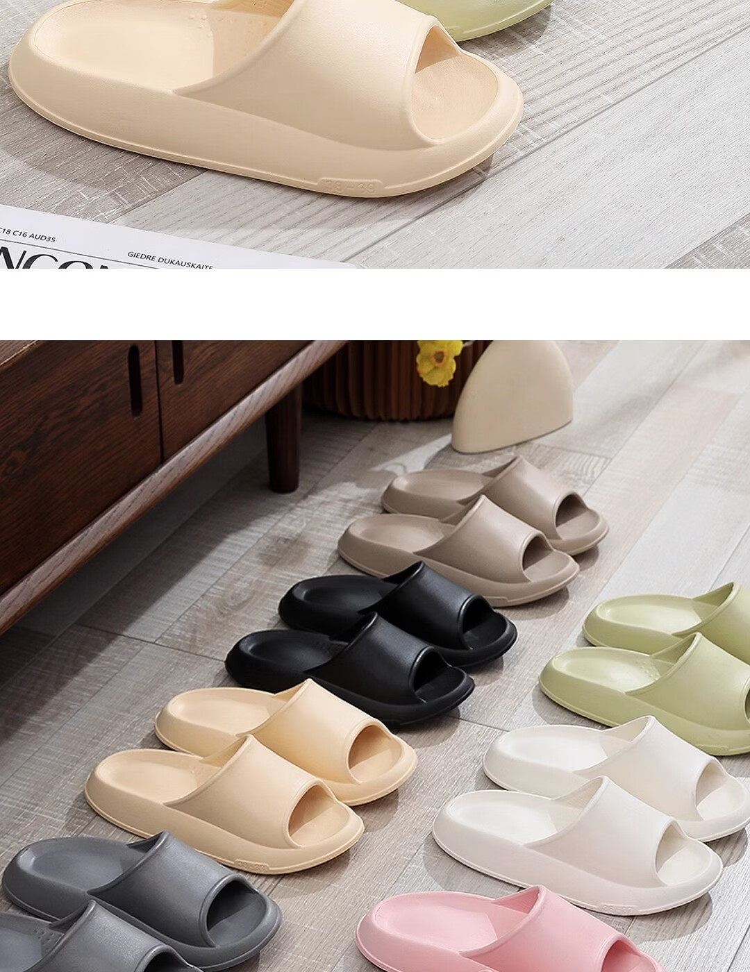 XGGC Men's Indoor Non-Slip Bathroom EVA Thick Sole Slippers Women's Summer Khaki Size 36-37 12