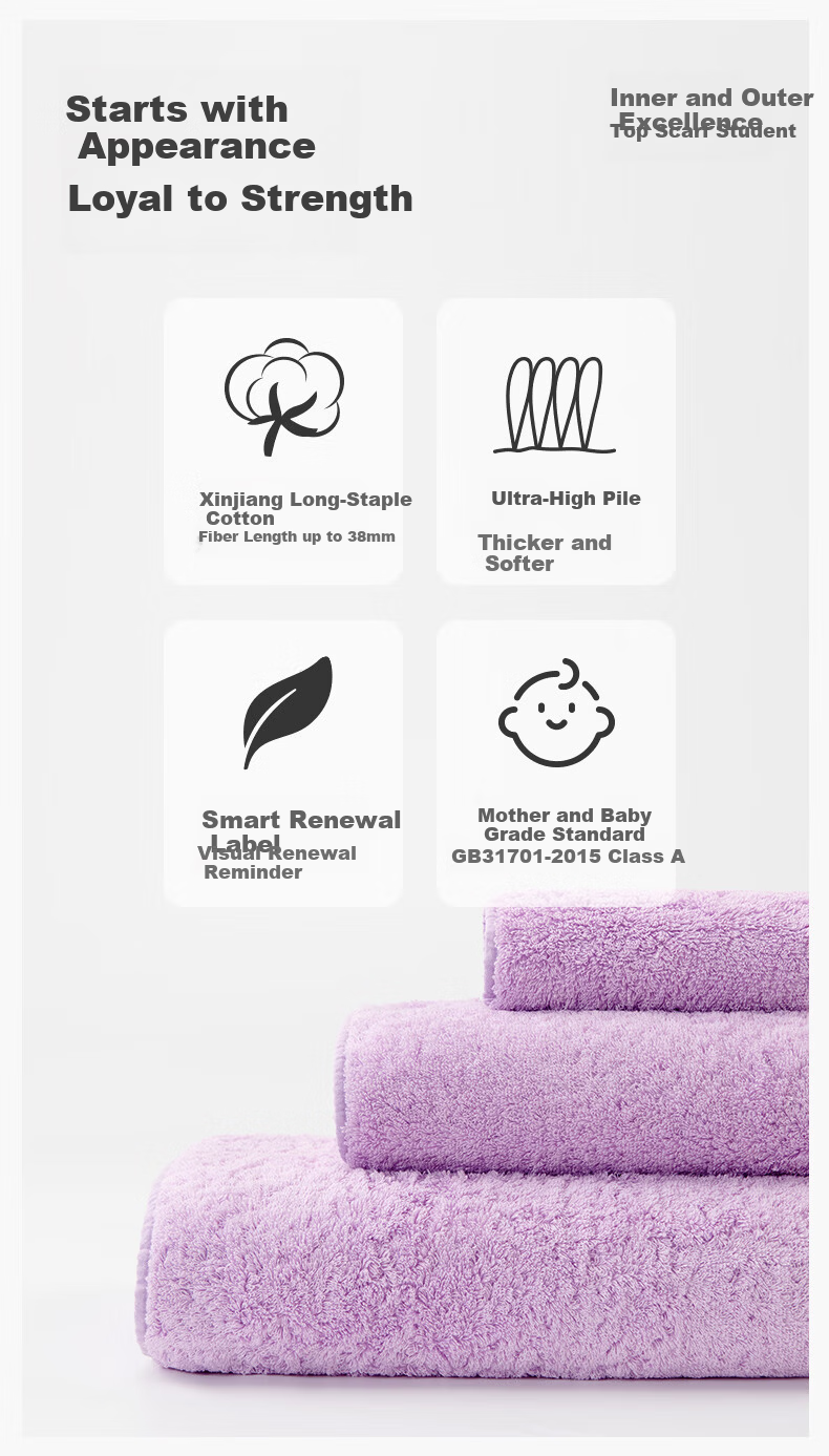 Furui Home Textiles × JDear JD.com Collaboration Pure Cotton A-Class Extra Large Extra Thick Xinjiang Long-Staple Cotton Square Towel Light Purple 3