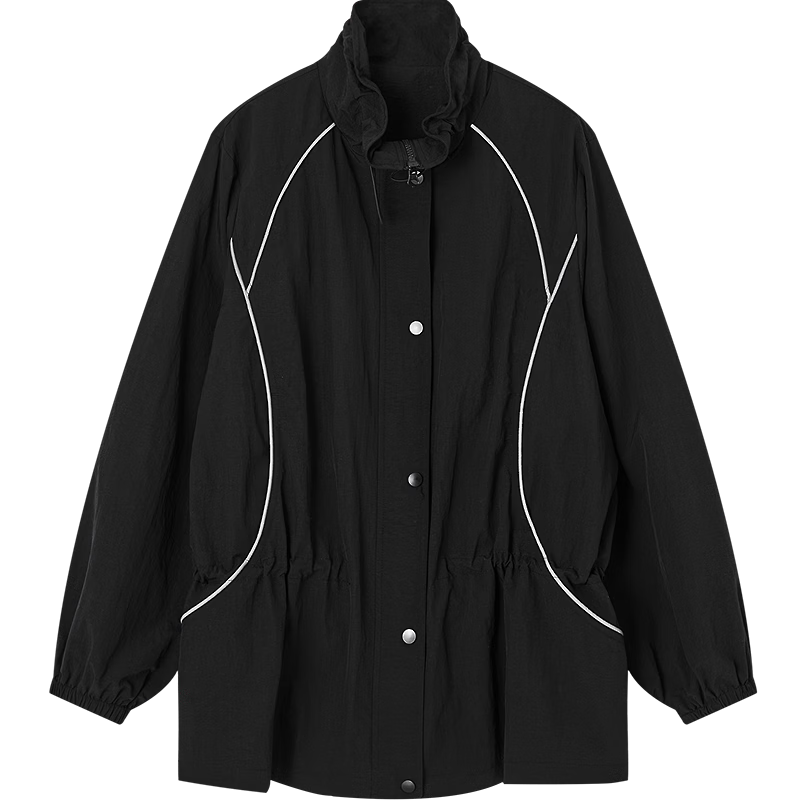 Demana [Black Technology Three-Proof] Spring Mountain Outdoor Elastic Stand Collar Tape Drawstring Loose Windbreaker Jacket for Women Premium