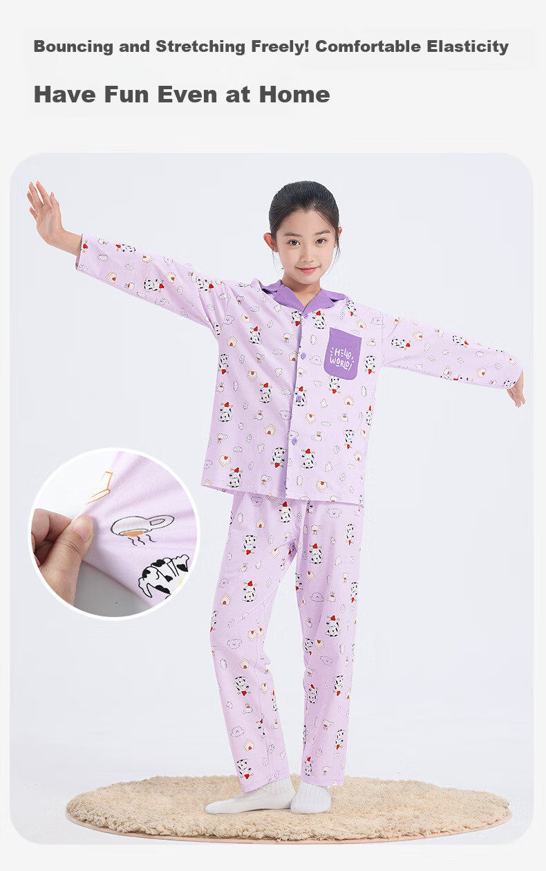 Jiushuibian Cloud Cotton Children's Pajamas Boys and Girls Spring Autumn Class A Long Sleeve Homewear Set Large Kids Cartoon Print Pajamas Pants 7