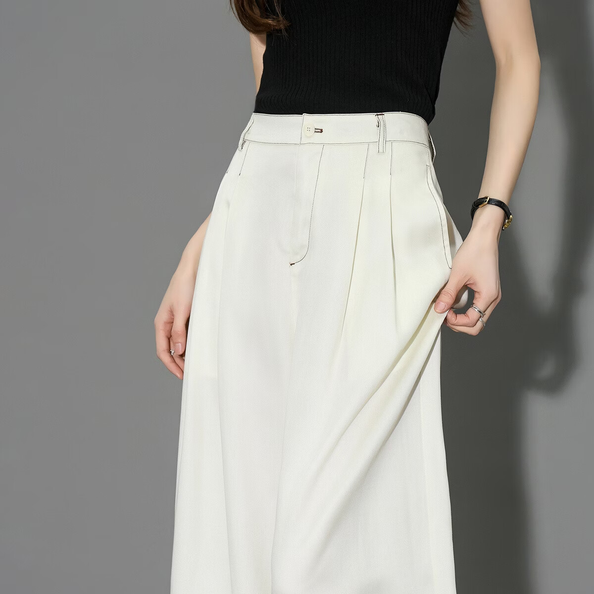 Demana [100 Lyocell] Summer 3D Pleated Color-Blocked Stitching Wide-Leg Slimming Casual Pants for Women Premium Feel