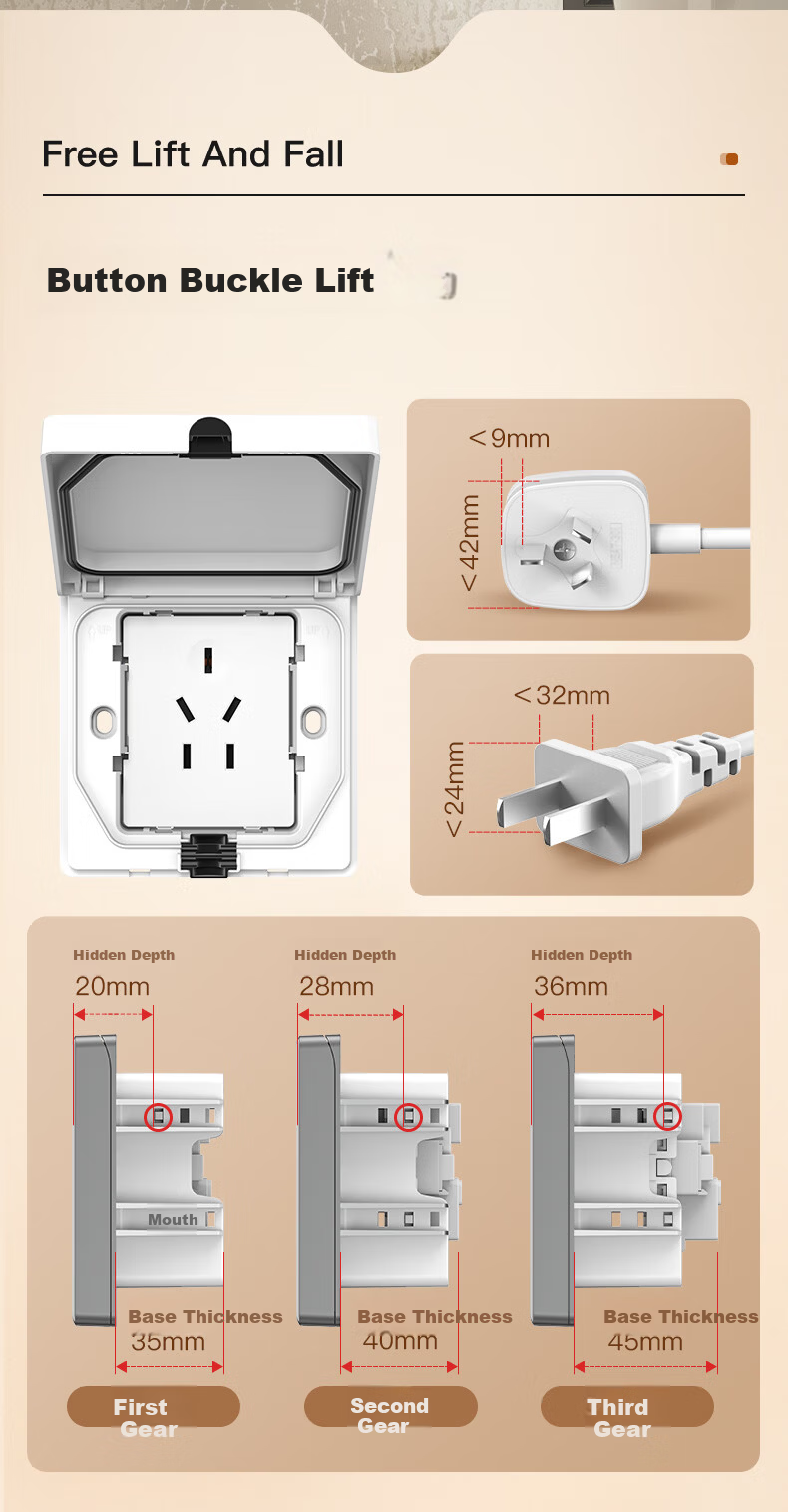 CHNT Waterproof Recessed Socket, 86-Type, Adjustable Depth, Concealed Built-In Socket 4