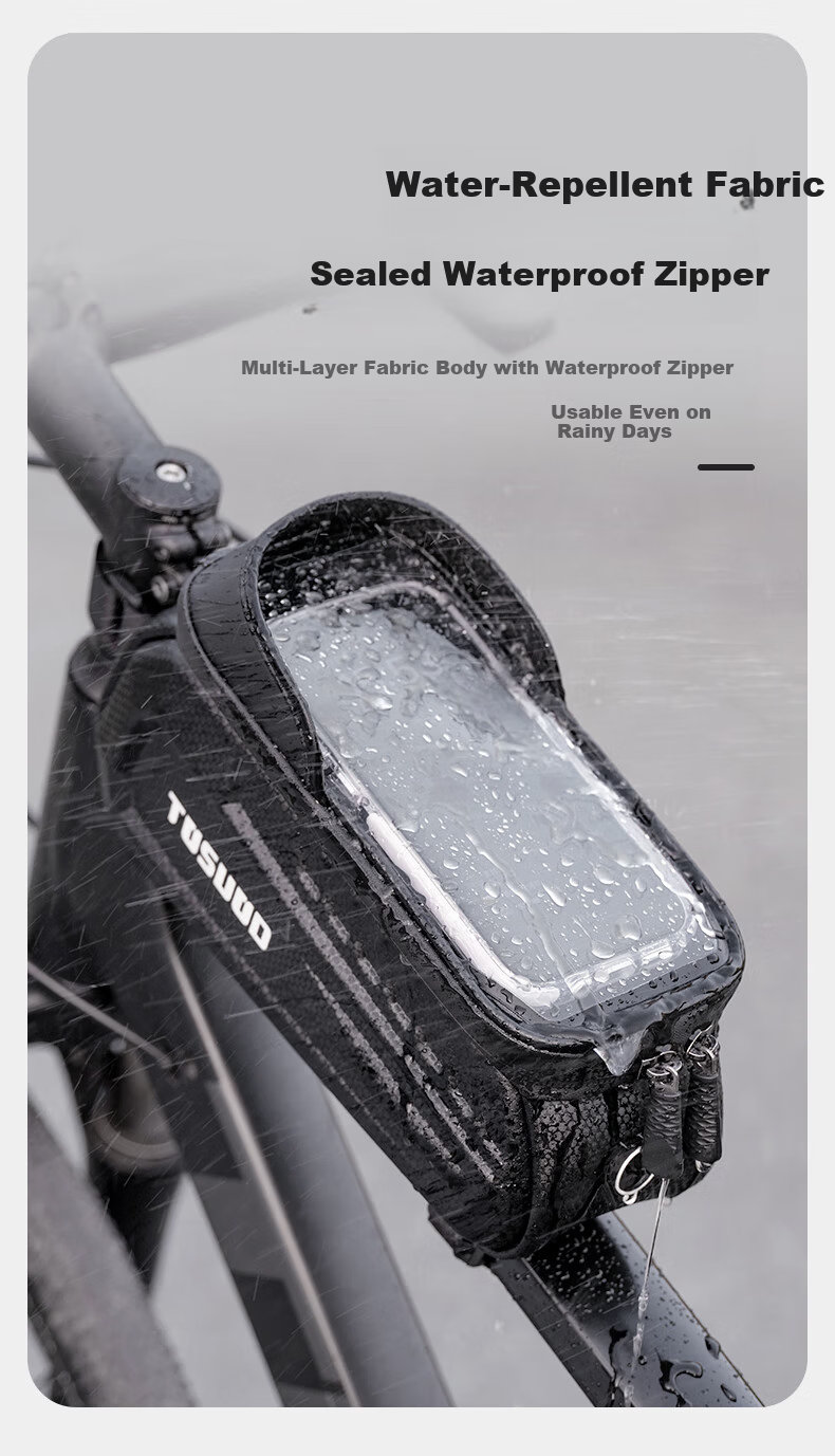 TOSUOD Bicycle Hard Shell Front Tube Bag Mountain Bike Phone Tool Storage Bag Riding Gear Black 7