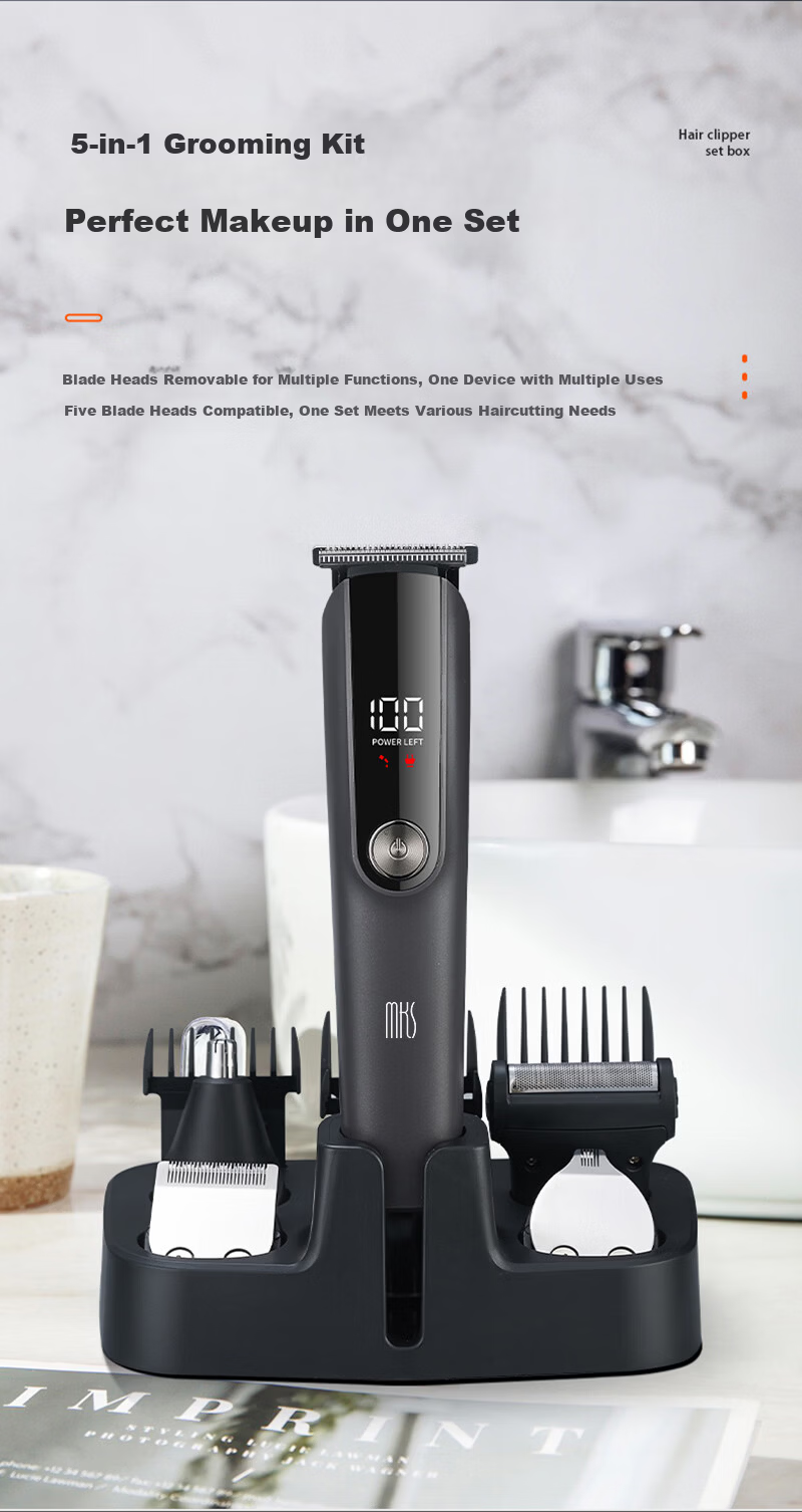 MKS Multifunctional Hair Clipper Shaver Nose Hair Trimmer Sideburn Engraving Electric Haircutting Machine Electric Hair Clipper Home Use 5-in-1 NV8708B 5