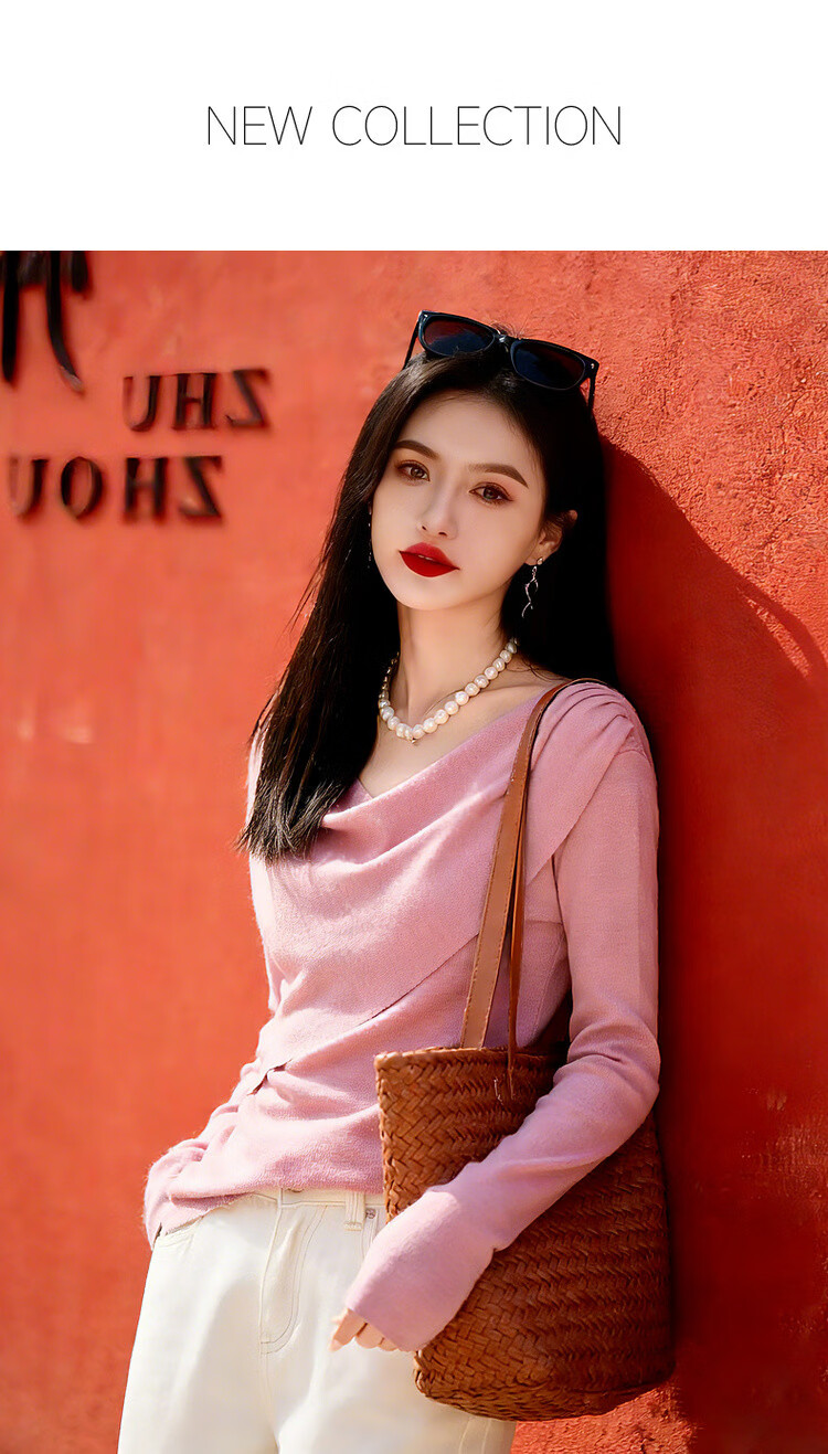 MT Heartbeat Knitwear Spring Elegant V-Neck Long Sleeve Wool Blend Sweater for Women 1