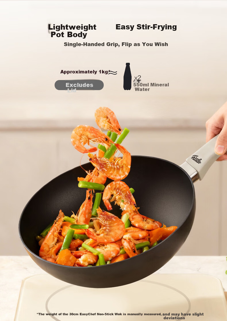 Feishile Ceramic An Series 28cm Non-Stick Wok (With Glass Lid) - Soft Peach-Colored Wok Compatible with Gas Stoves 3