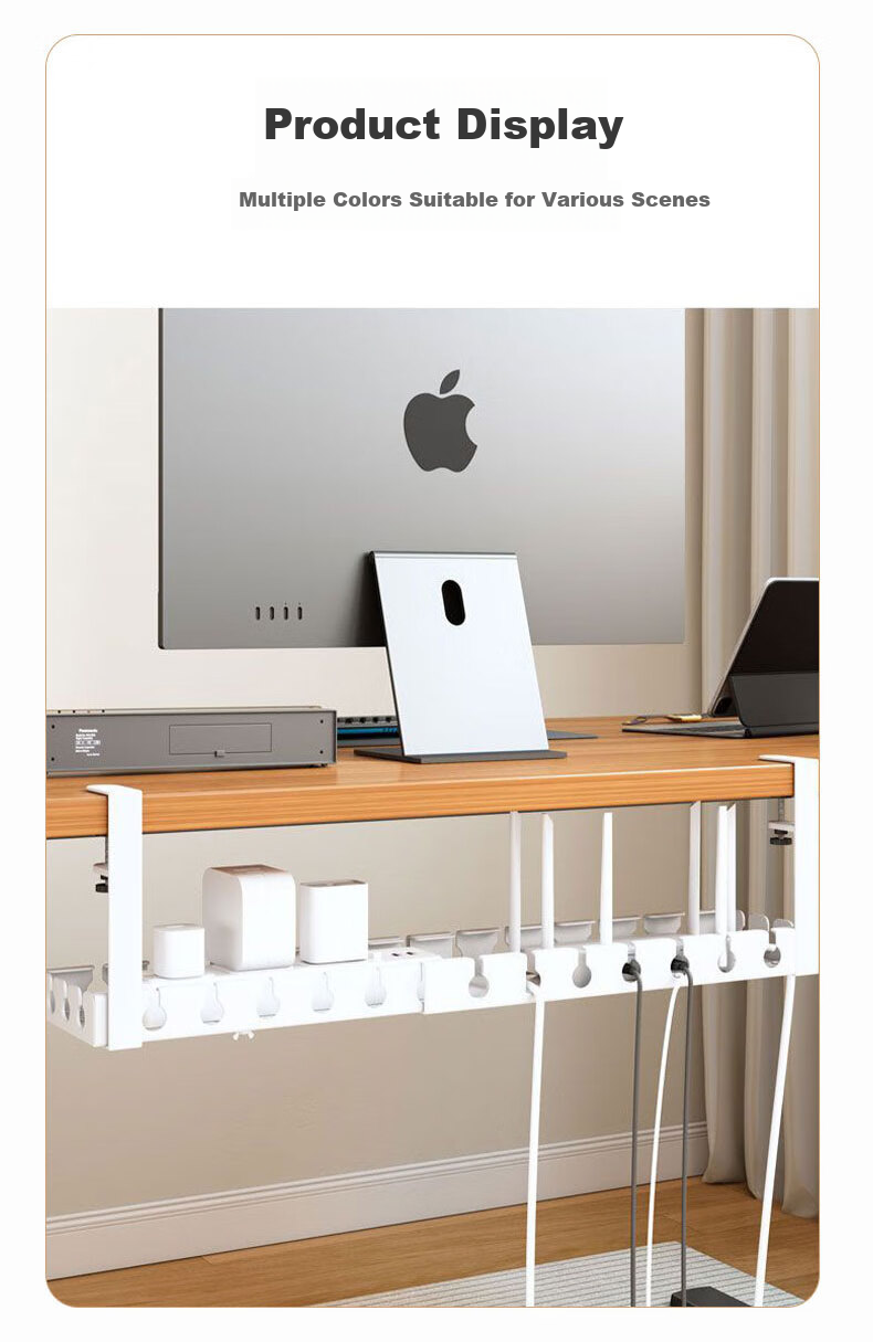 Sushiermo Under-Desk Cable Organizer Wire Management Router Cable Storage No-Drill Socket Tool White Adjustable 43-74cm 11