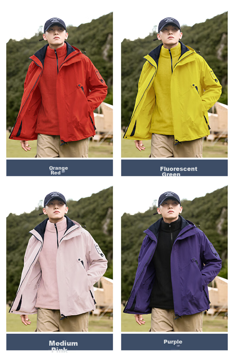 EASTERN CAMEL Couple's Three-In Waterproof Jacket for Men And Women, Spring And Autumn Outdoor Sports Hiking Coat, Windproof Outerwear for Me 4