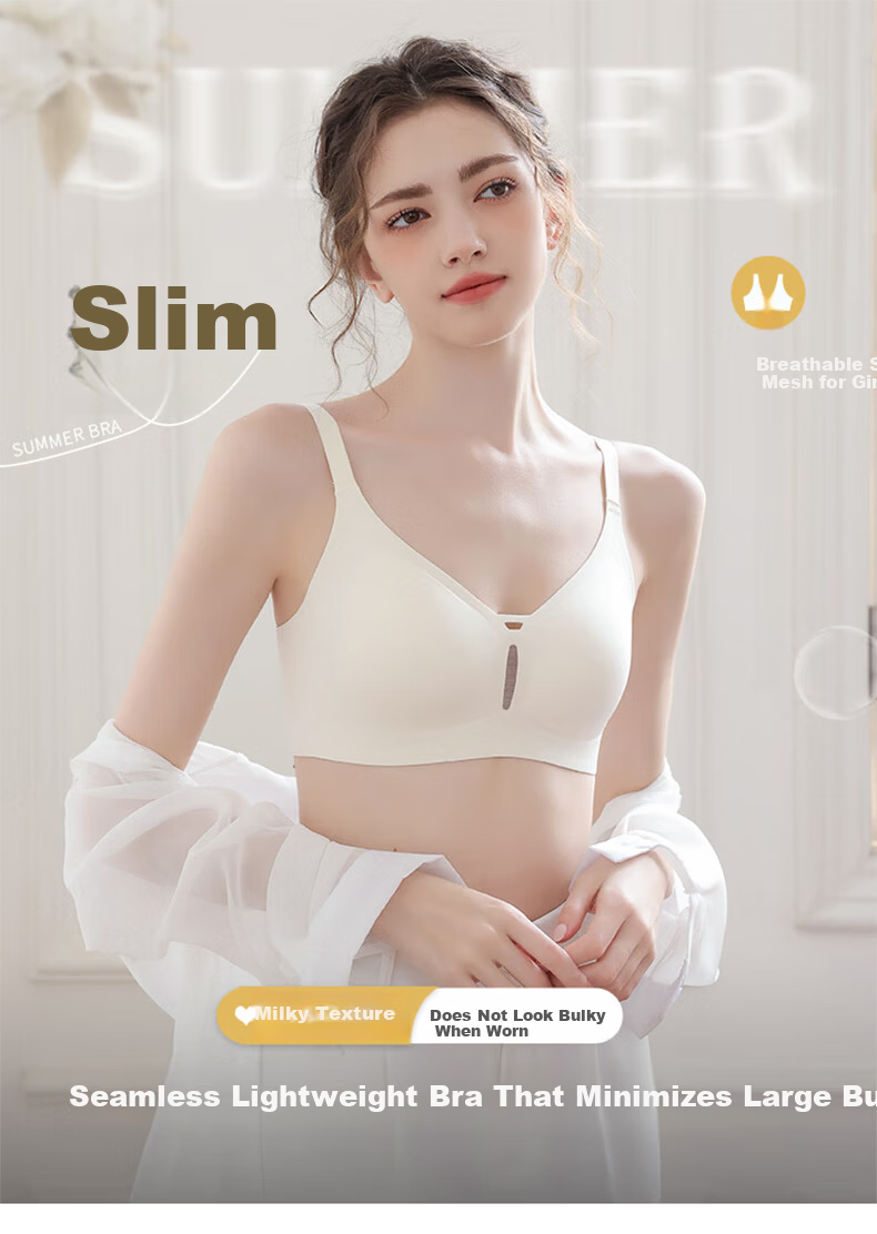 LangSha Seamless Summer Thin Bra for Women Large Chest Minimizing Soft Support Anti-Sagging Side Breast Gathering Slimming Bra 1