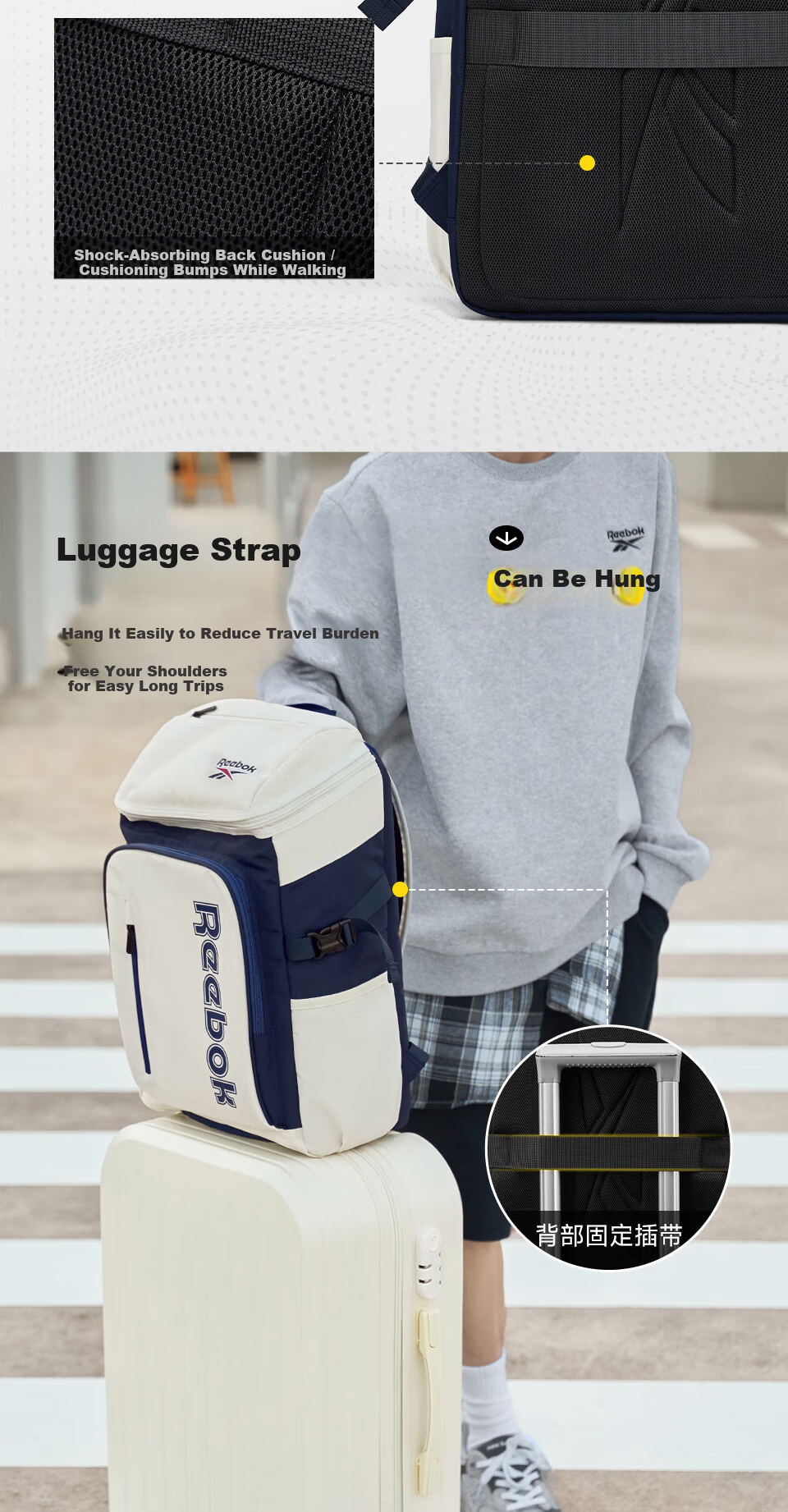 Reebok Badminton Backpack Men's Outdoor Double Shoulder Professional Tennis Training Bag Women's Racket Sports Bag Blue and White 10