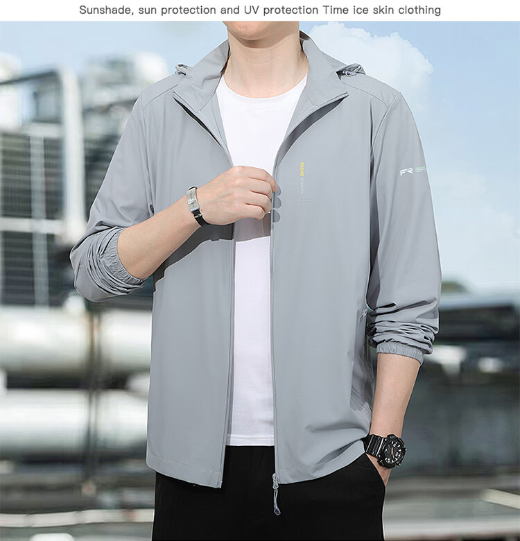 ROMON Men's Sunscreen Jacket Summer Ice Silk Quick-Dry Lightweight Breathable Casual Outdoor Fishing Coat Dark Gray M 8856 11