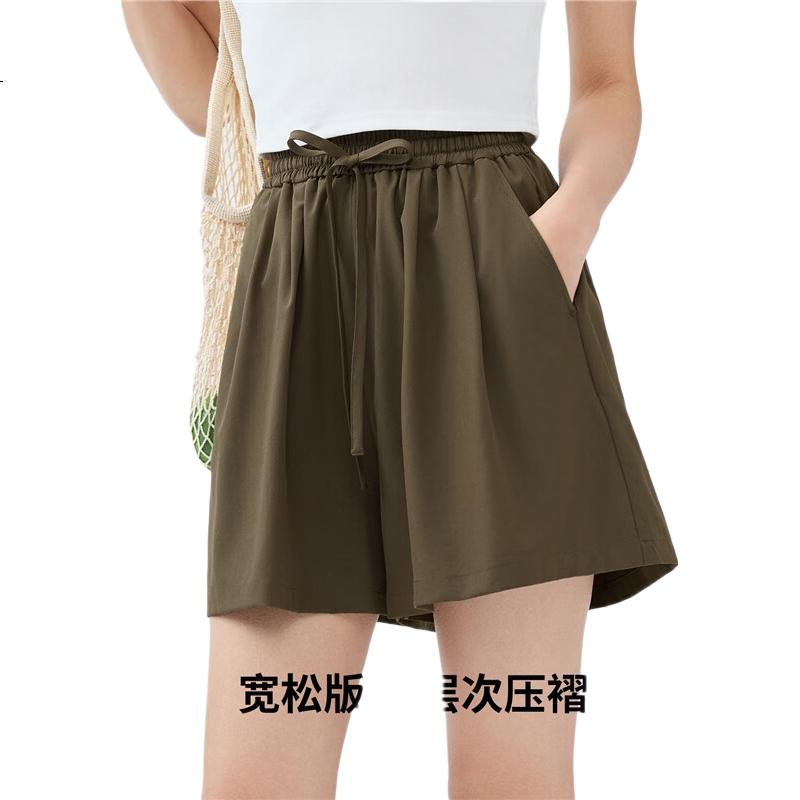Giordano Women's Casual Shorts, Summer New Style, Pleated Lightweight Pants, Elastic Waist Wide-Leg Shorts for Women, 05405308