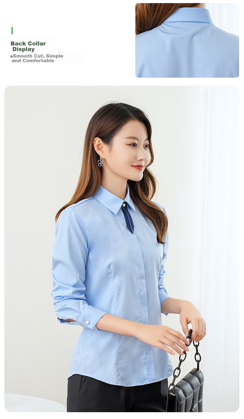 ROMON [Bamboo Fiber, Wrinkle-Resistant, Slightly Elastic] Long-Sleeve Shirt for Women, Slim Fit Professional Wear, Business Base Layer, Work Uniform Blouse 12