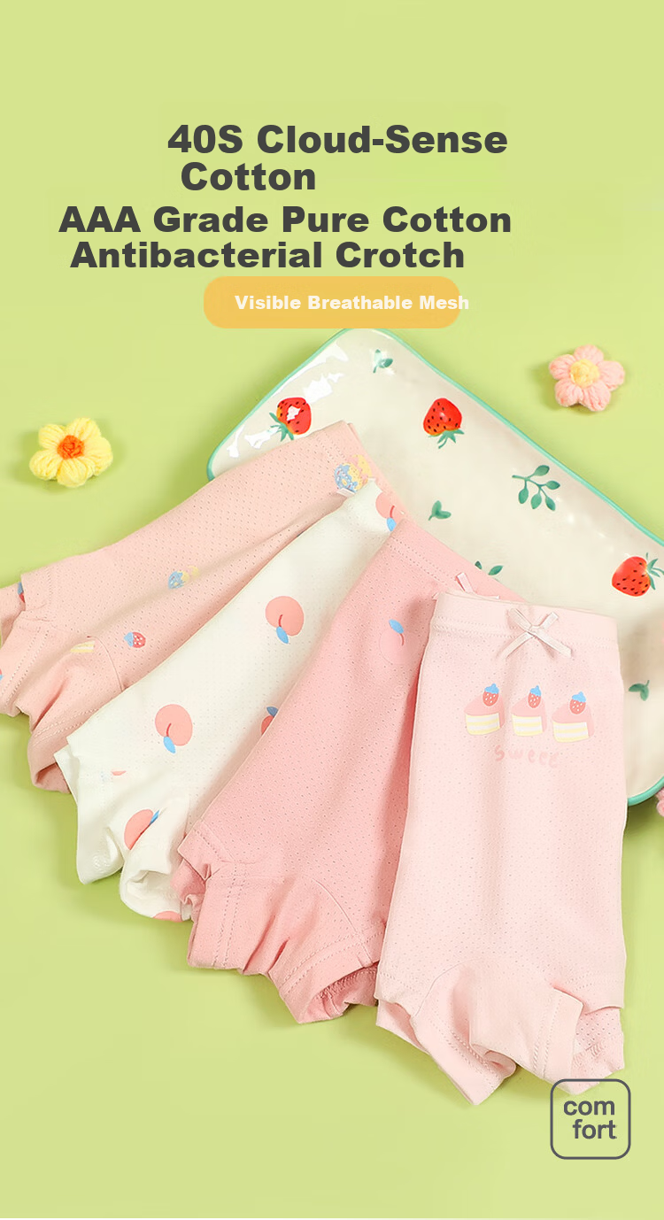 Hodohome Kids Girls 3A Antibacterial Mesh Breathable Cotton Spandex Underwear A-Class Pure Cotton Crotch Cute Shorts 322 140 2