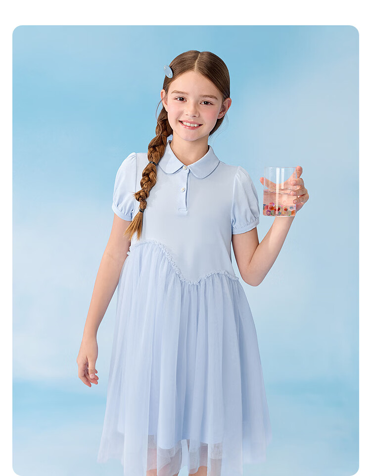 Balabala Girls' Dress Children's Dress Big Kids 2026 Summer Mesh Skirt Fake Two-Piece 17
