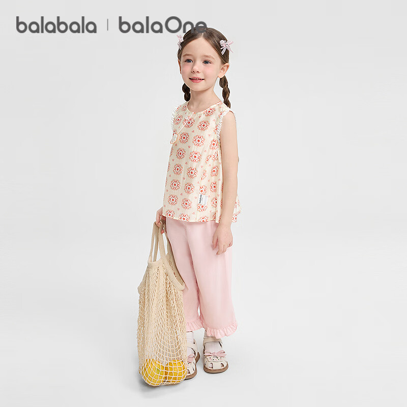 Balabala [balaOne] Girls' Short Sleeve Set Children's Baby Two-Piece Outfit 2026 Spring Summer Collection