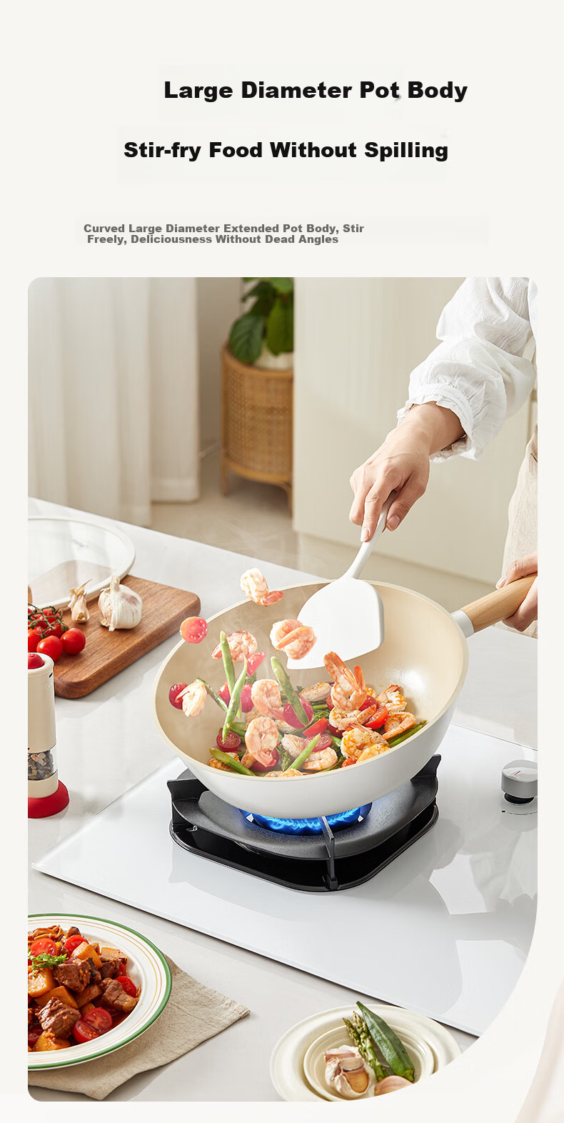 Midea Non-Stick Titanium Ceramic Frying Pan for Home Cooking, Low Oil Smoke, Compatible with Gas Stove and Induction Cooker 11