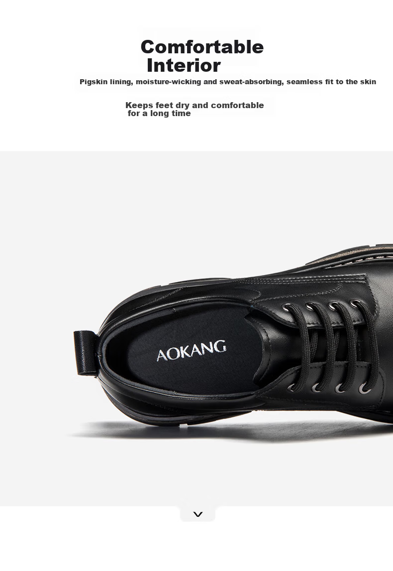 Aokang Official Men's Sports Leather Shoes Comfortable Work Shoes Black Size 38 3