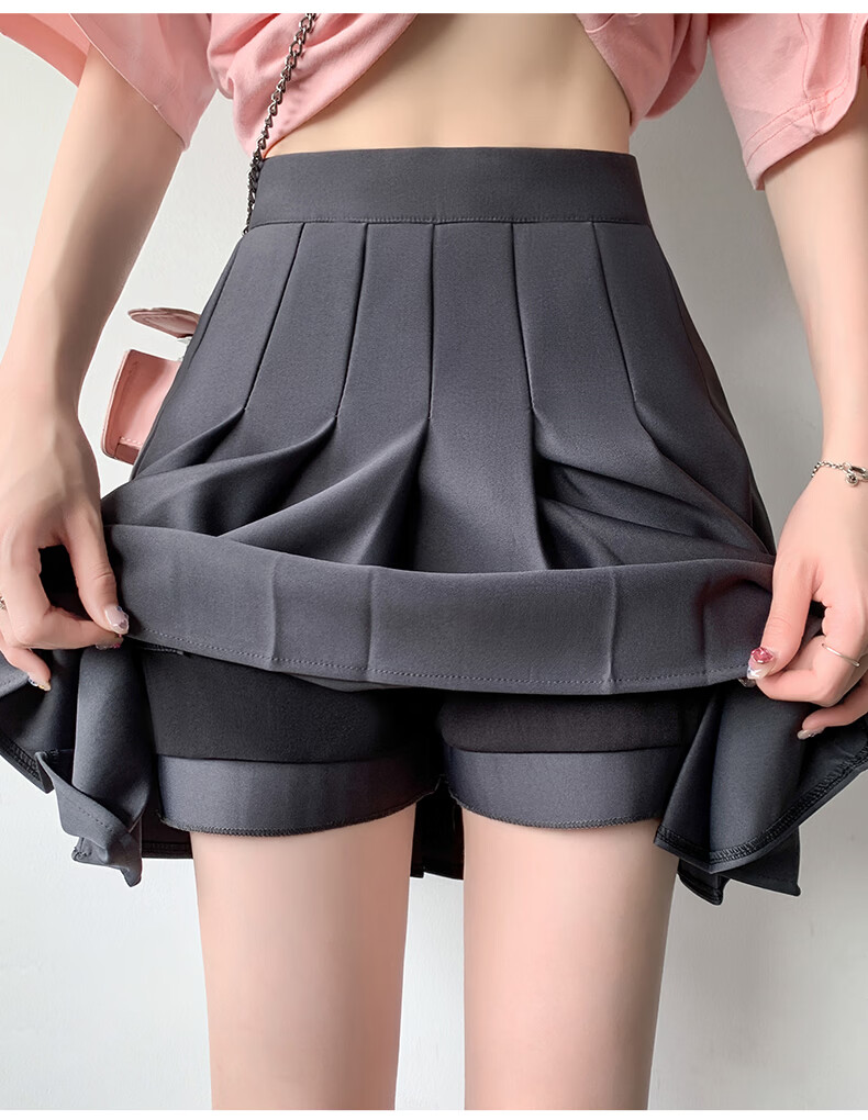 Langsha Pleated Half Skirt for Women Spring Summer Elastic Waist High Waist Slimming JK School Style A-Line Short Skirt with Pockets 8