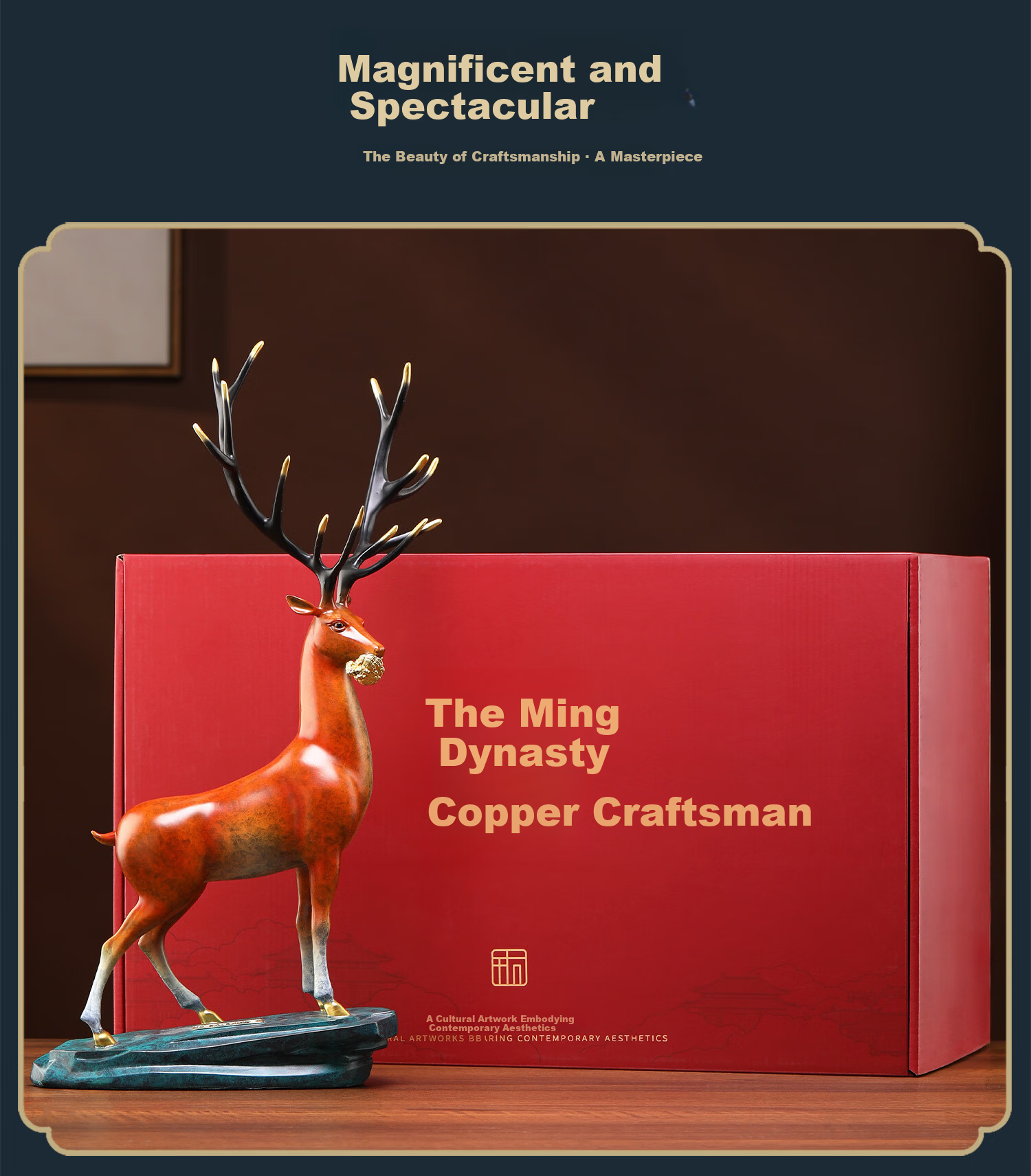 Daming Copper Craftsman Copper Deer Ornament - Prosperity and Longevity Deer Figurine for Living Room and Office Desk, Chinese Style Creative Home Decor, Housewarming Gift 9