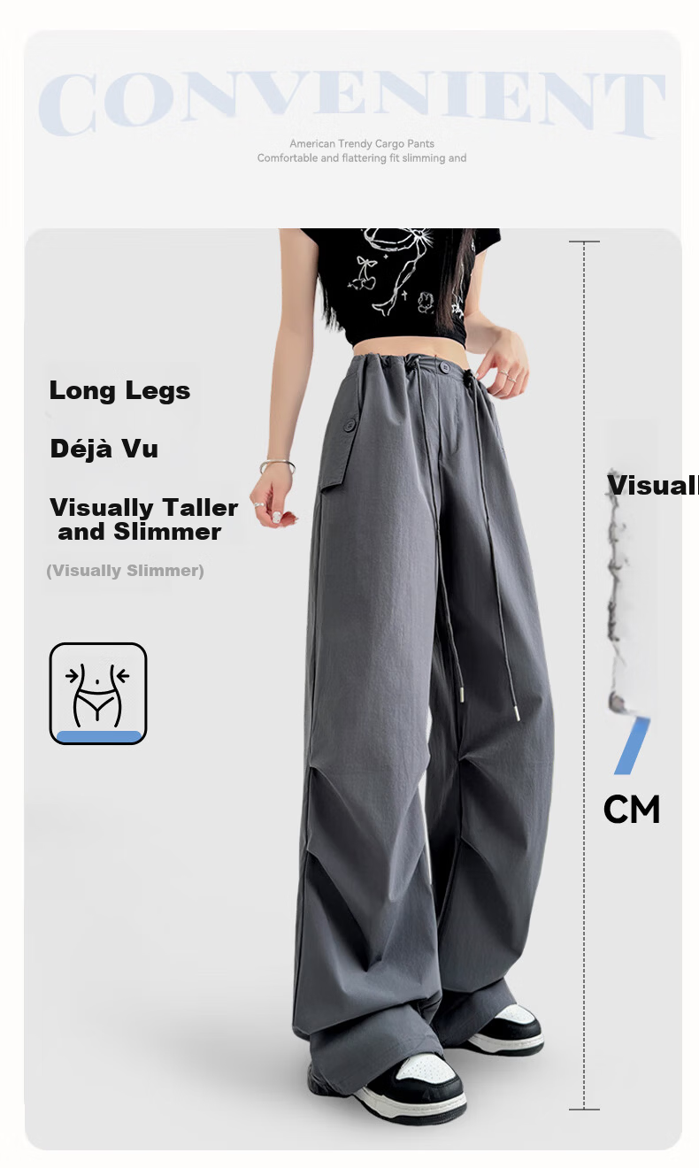FitonTon Women's Work Pants 2025 Autumn Winter New Drawstring Pleated High Waist Loose Casual Draped Straight-Leg Pants 5