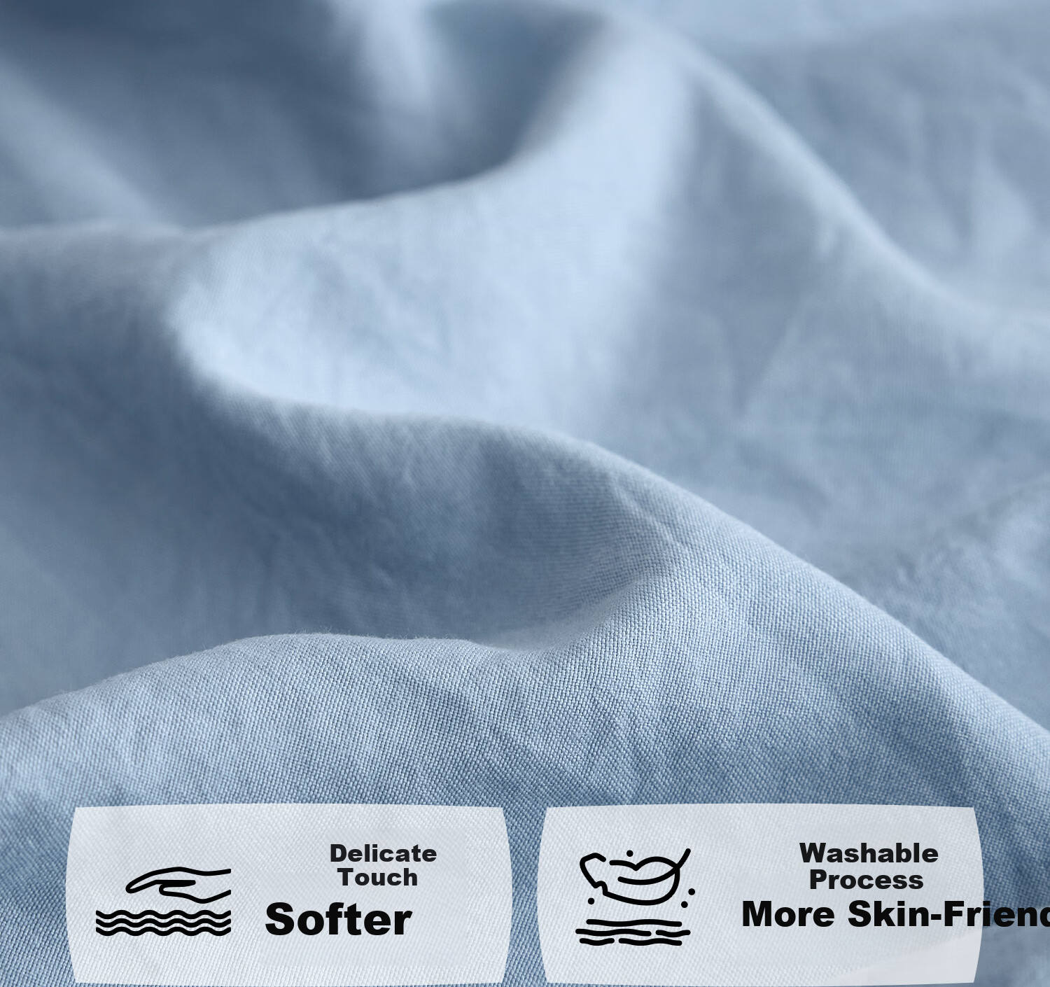 HLA Class A Antibacterial Washable Cotton Duvet Cover 1.5m x 2m Single Piece Bedding Skin-friendly Duvet Cover Sky Blue + Light Gray 7