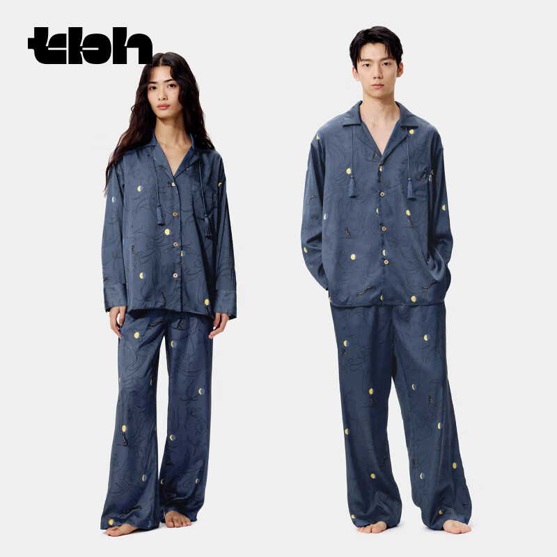 Tbh Urban Beast Black Panther Starlight Satin Loungewear Men's Four-Season Wearable Couple Pajamas Women's Long Nightfall Blue XS
