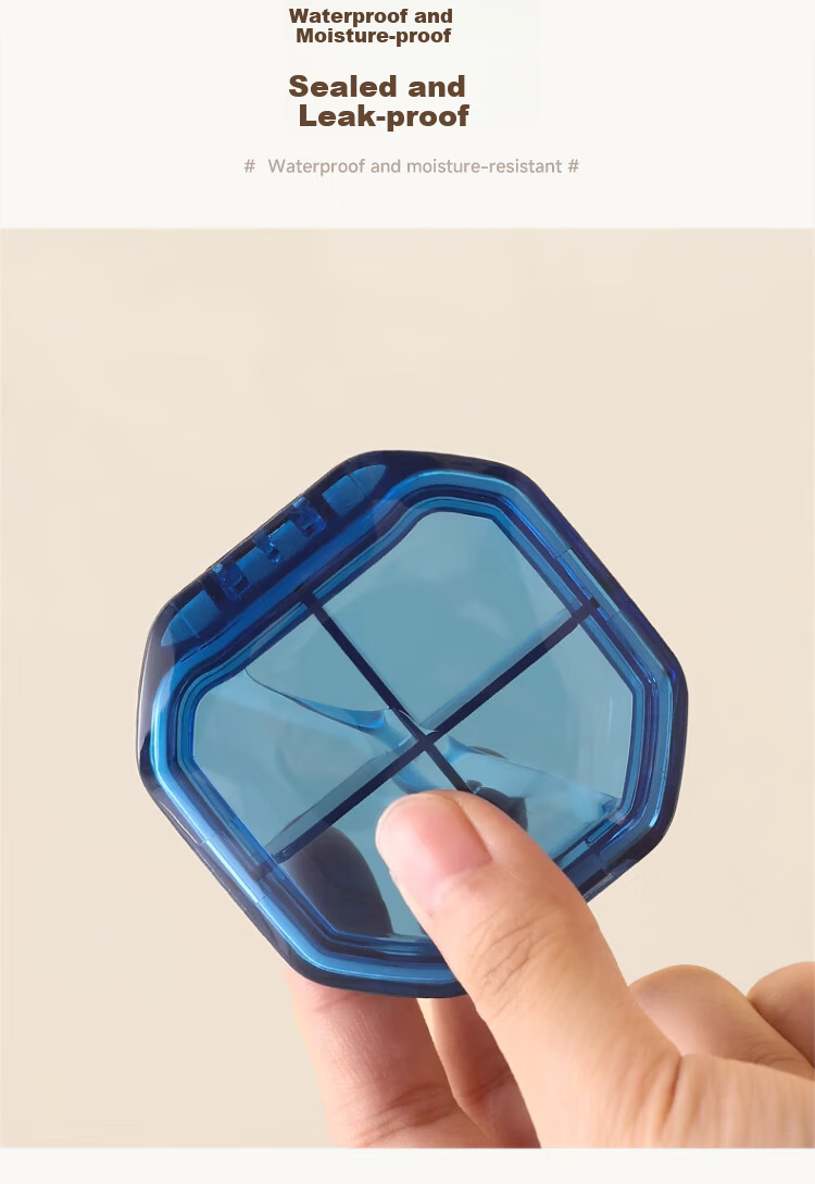 Qihaiqiu Mini Portable Daily Pill Box Travel Medicine Organizer Sealed Moisture-Proof 4-Compartment Blue 9