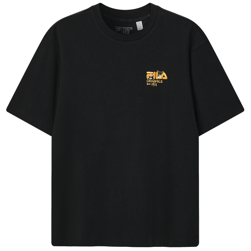 FILA Official Couple's Knitted Short Sleeve Shirt 2026 Summer Fashion Casual Unisex Loose Cat Embroidery T-Shirt