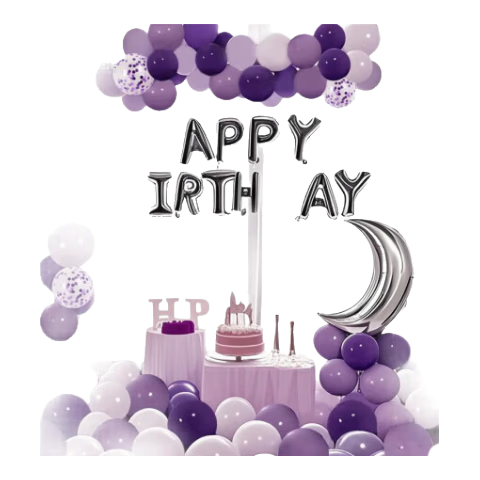 Cuttlefish Purple Star and Moon Theme 47-Piece Birthday Balloon Party Background Decoration Photo Setup Kit