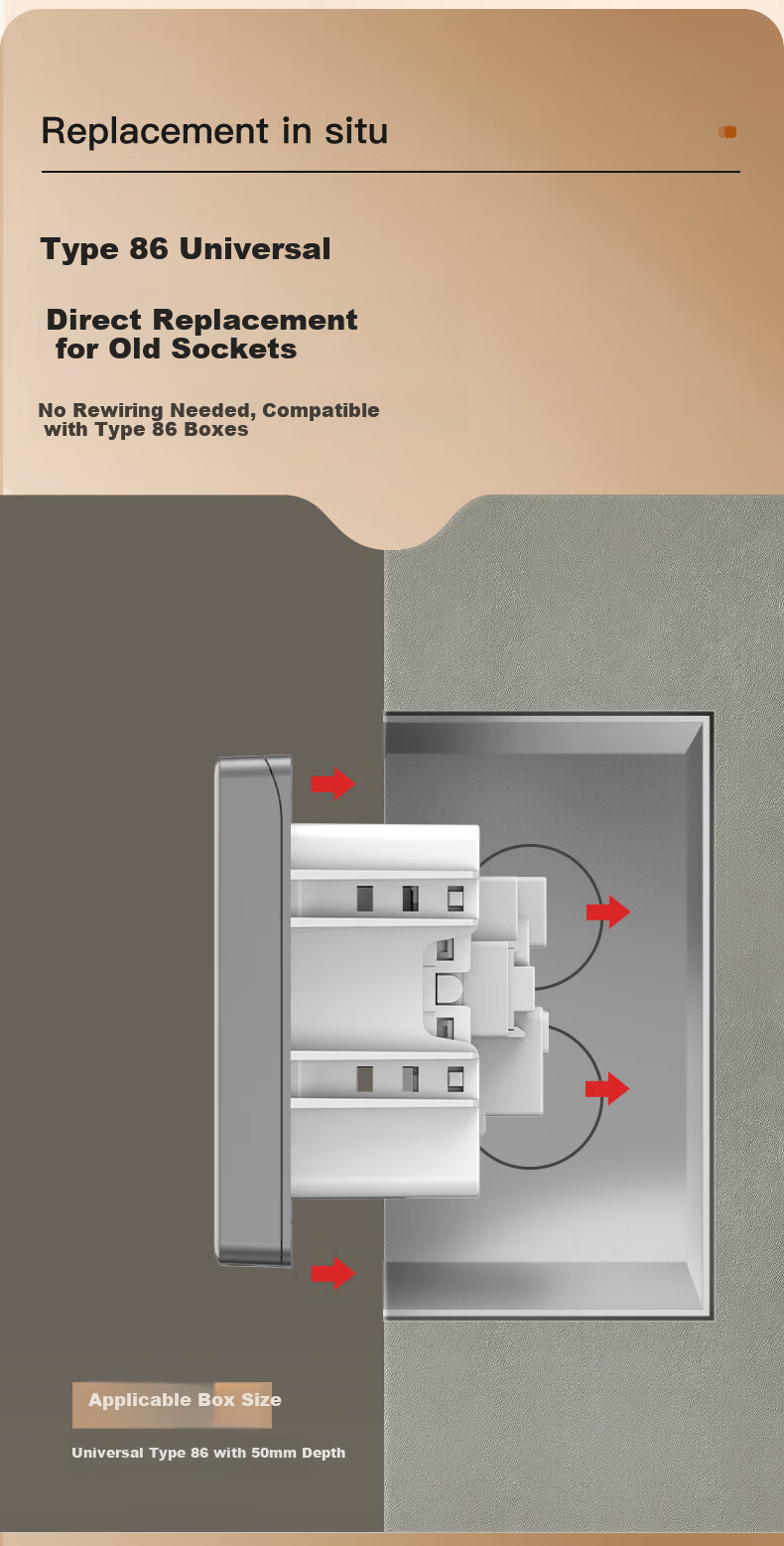 CHNT Waterproof Recessed Socket, 86-Type, Adjustable Depth, Concealed Built-In Socket 6