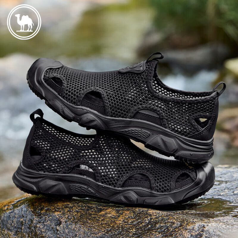Camel Brand Outdoor Toe-Cap Sandals Breathable Quick-Dry Creek Shoes Casual Men's Shoes P16M342014 Night Black Size 38