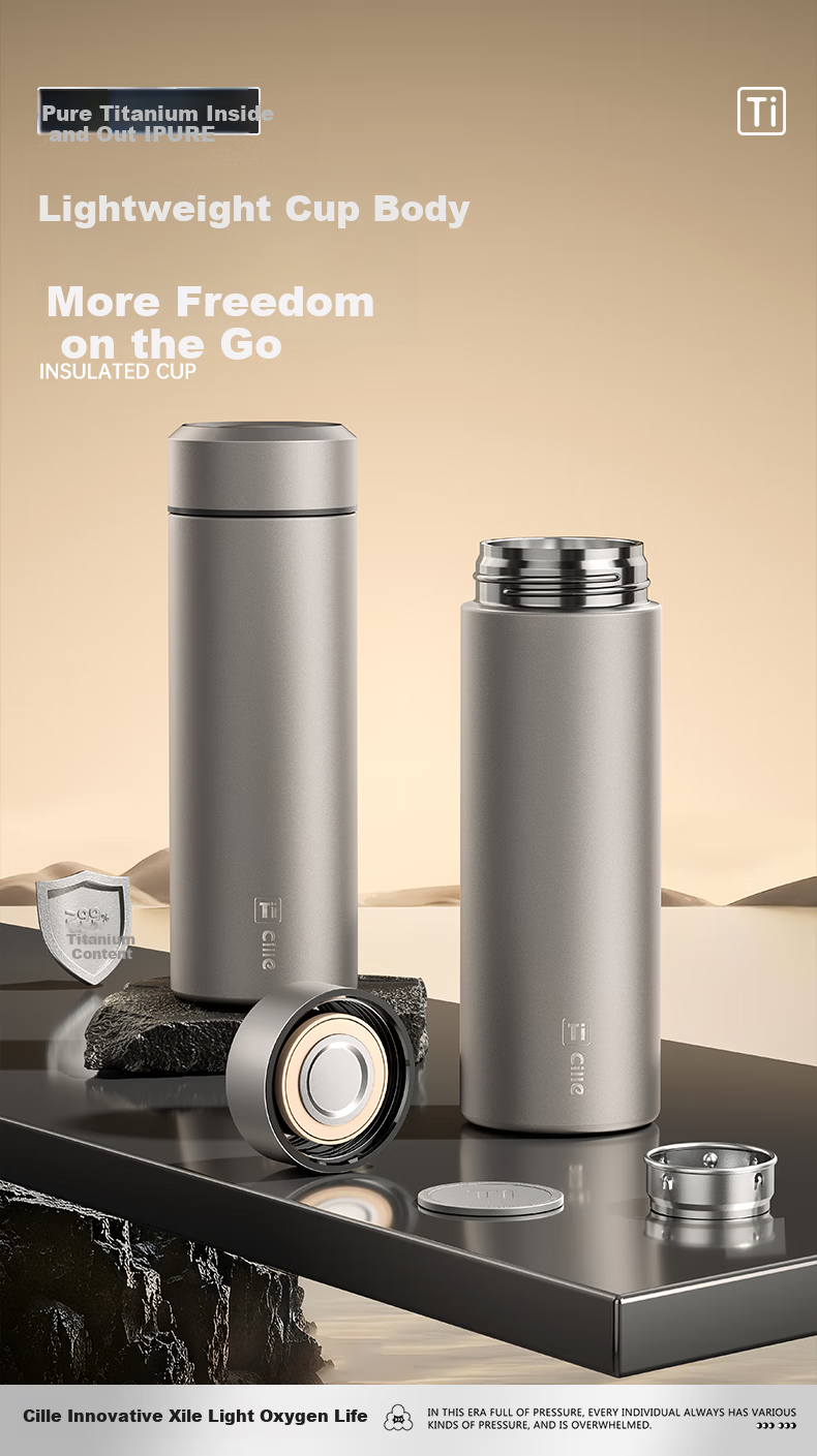 Xile Pure Titanium Insulated Tea Water Bottle with Tea Separation, Titanium Cup for Men, High-End Business Gift for Elders, Steeping Tea Cup 9