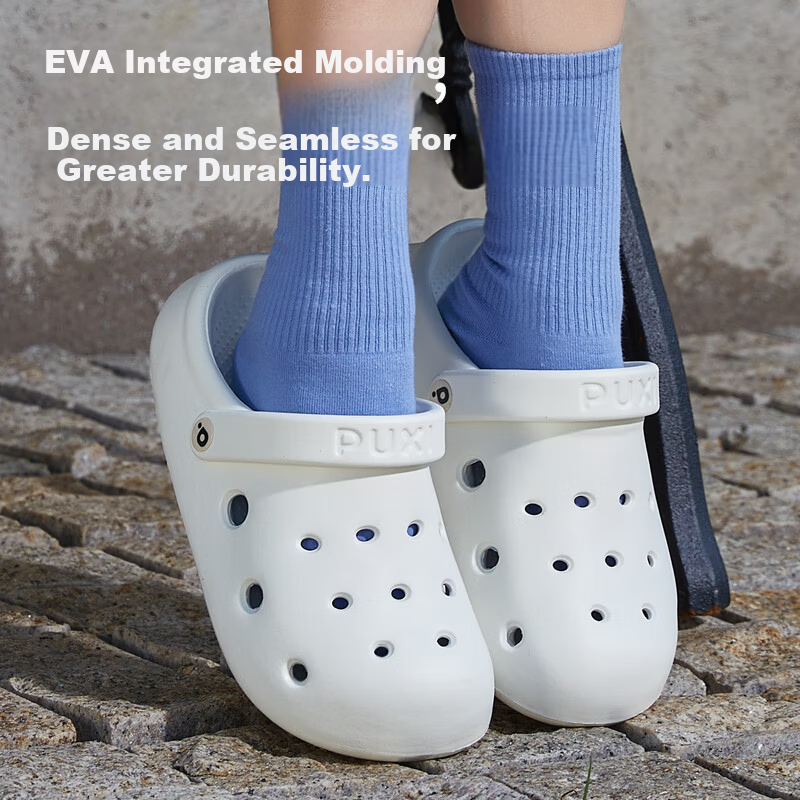 Puxi Cute Fruit DIY Floral Beach Women's Clogs Thick Sole Platform Cream White Size 35-36