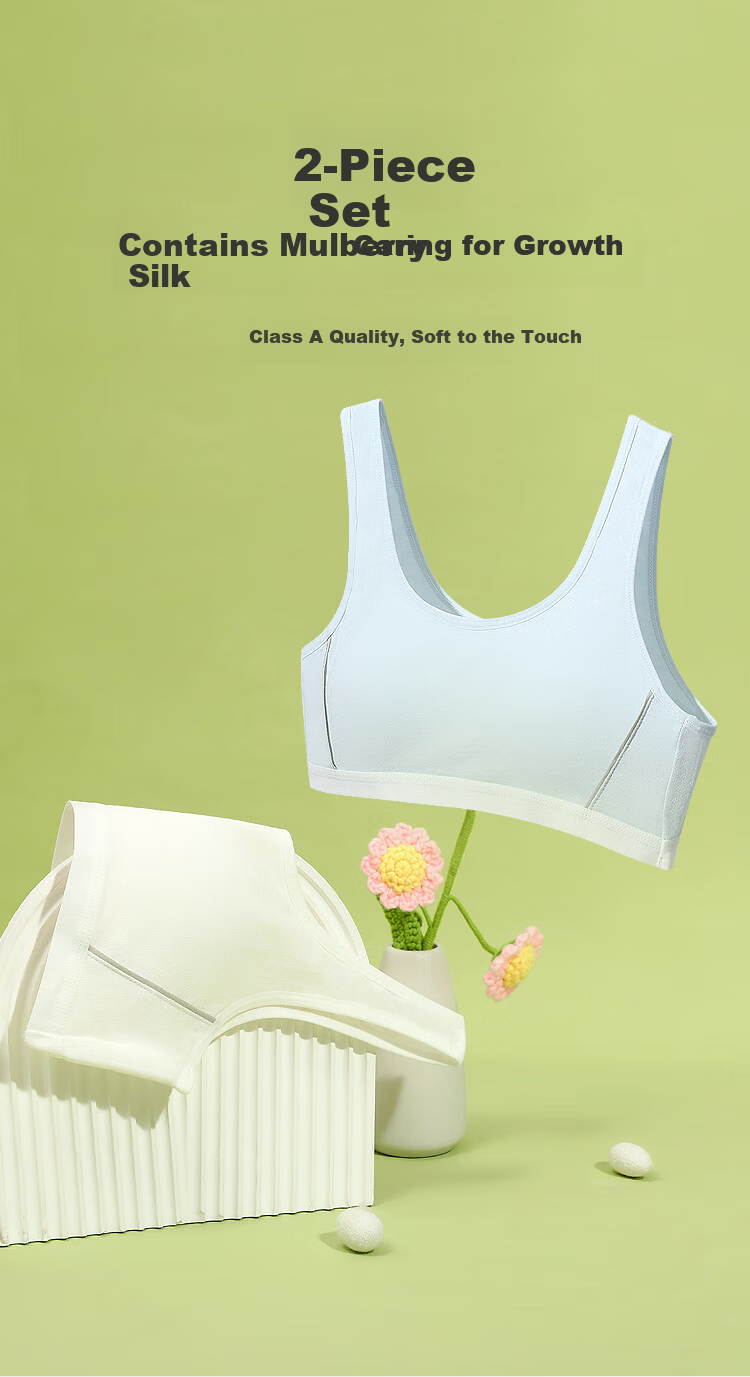 Hodohome Girls Bra Development Stage 2 Class A Mulberry Silk Mesh Breathable Student Underwear 2-Pack 052 A75 1