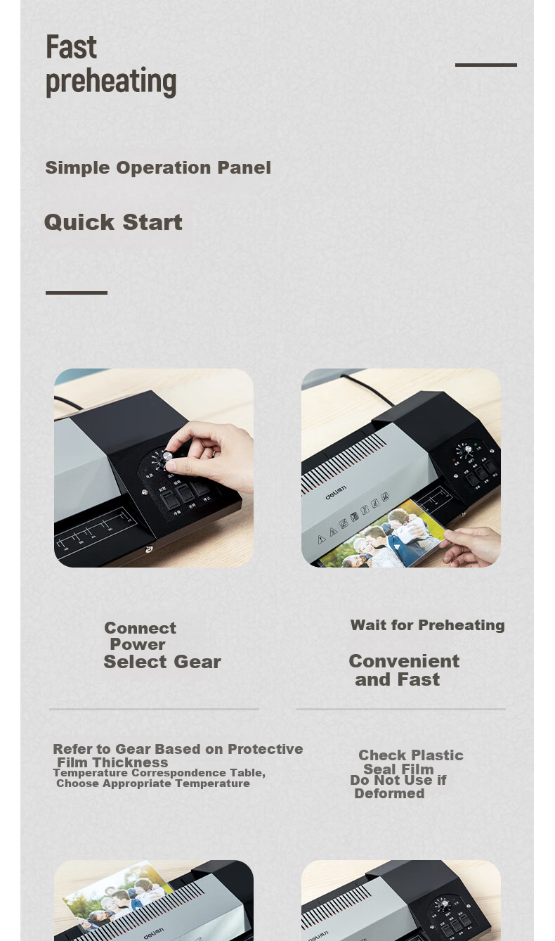 Deli A3/A4 Commercial Office Laminator Multi-Setting Adjustable Film Laminating Machine All-Metal High-Power Durable Laminator Automatic Film Feed and Return Photo Document Laminator 3890 13