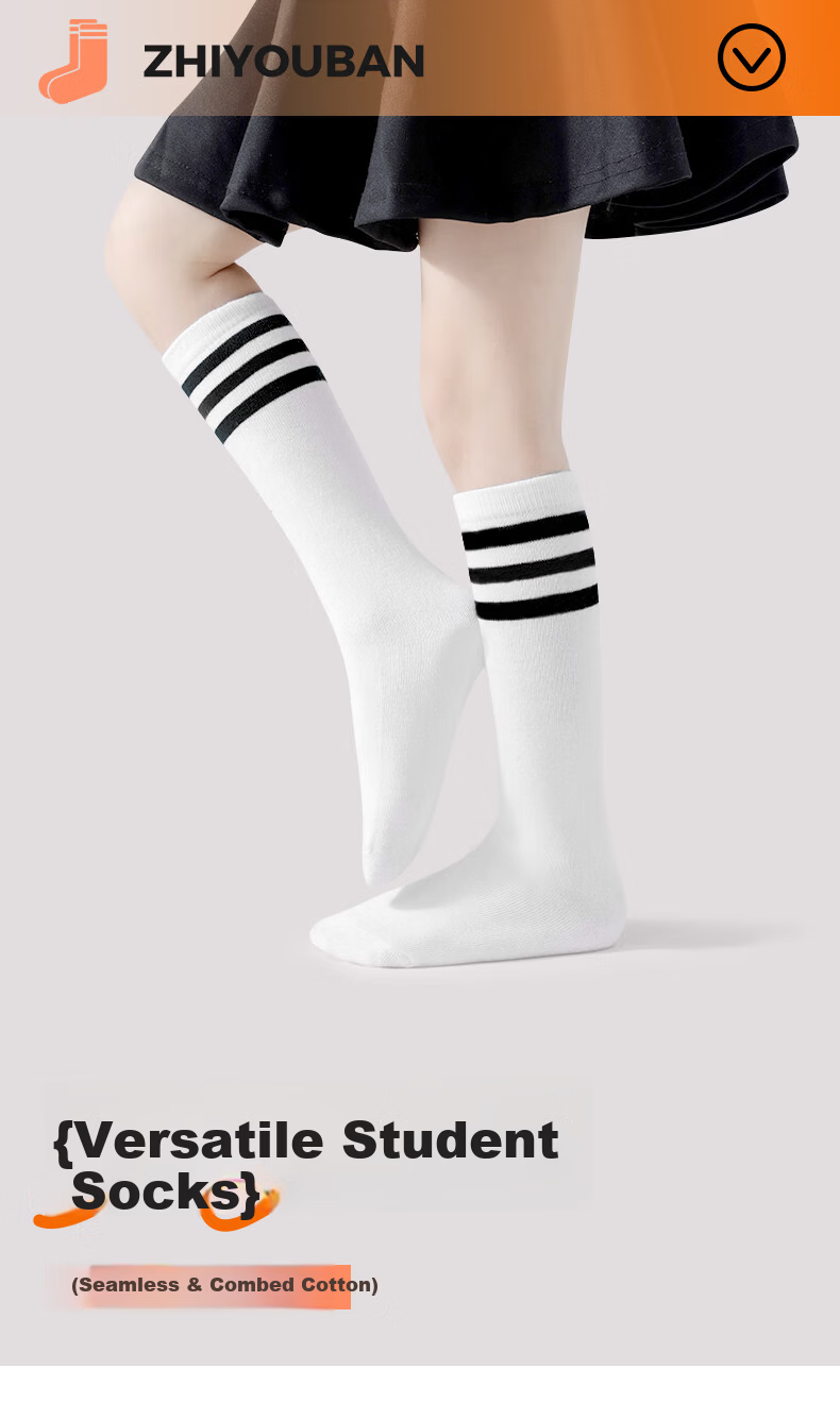 Zhiyouban Children's Mid-Calf Socks Girls Spring Autumn Winter Thin Cotton Long Socks Boys Girls School Uniform Socks 1