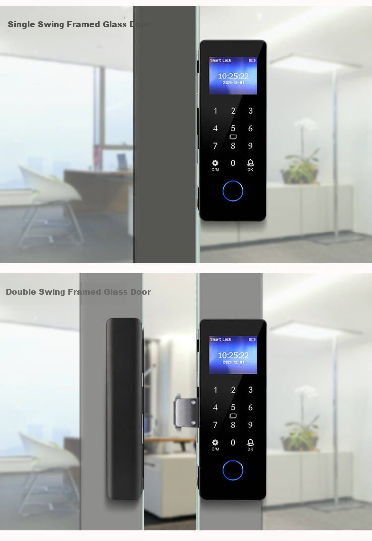 Youku Frameless Glass Door Fingerprint Lock, Wooden Door Fingerprint Door Lock, Single/double Electronic Password Lock for Access Control And Attendance with Screen, IC Card Mini Program Unlocking, DW-611 8