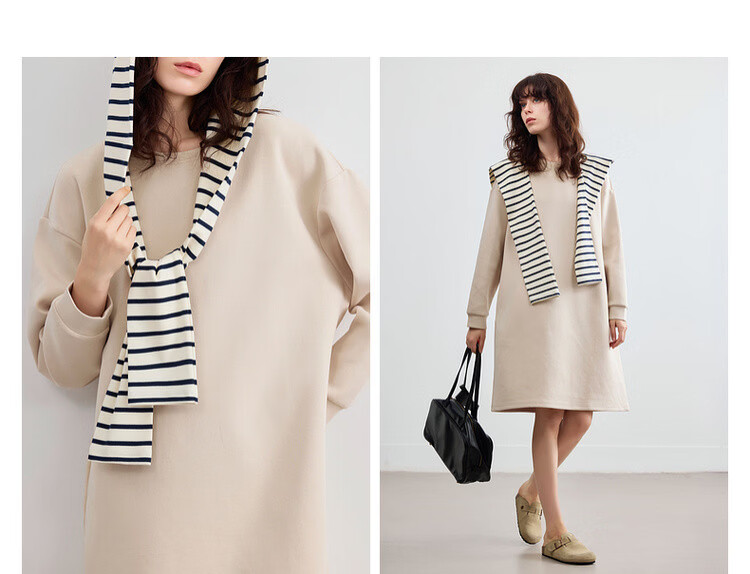 Demana Detachable Cape Hood Autumn Urban Casual Air Layer Crewneck Sweatshirt Dress Loose Slimming Women's Dress 5