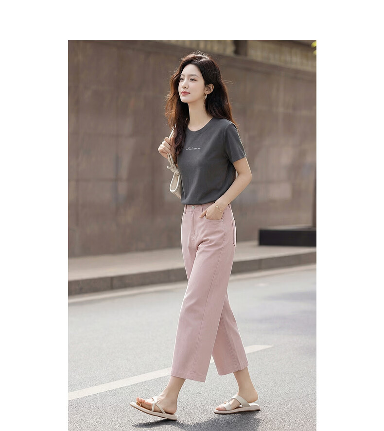 Demana Breathable Pure Cotton Summer Simple Basic Letter Embroidery Crew Neck Short Sleeve Comfortable Casual Women's T-Shirt 9