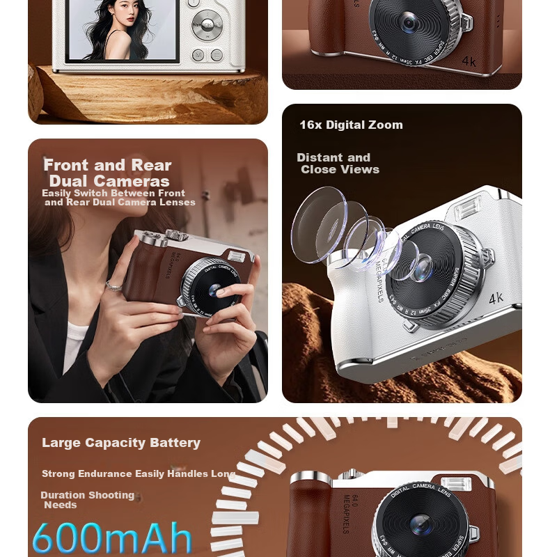 Black Cat Diary DK14 Digital Camera Y01 Instant Camera CCD Handheld Portable Photography Recorder HD Beauty Selfie Anti-Shake Vlog Student Kids Pink 4