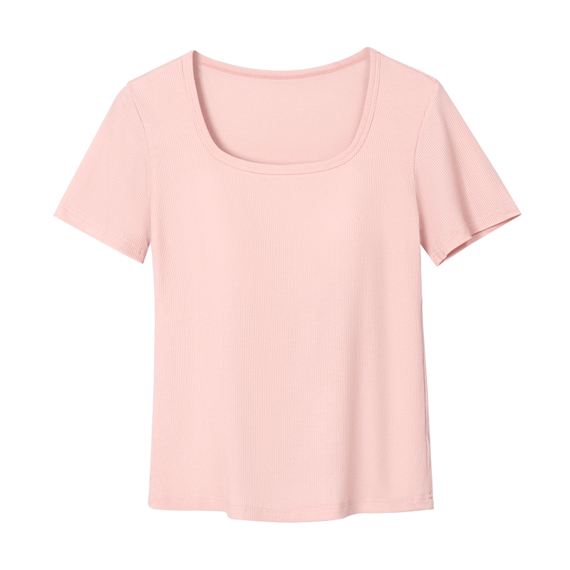 Hodo Women's T-Shirt 10A Antibacterial Smooth Modal Stretch with Chest Pad Textured Ribbed Versatile Outerwear Basic Short Sleeve Shirt
