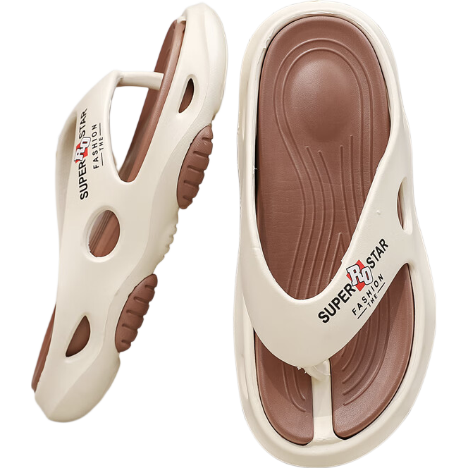 Huameijianbu Men's Flip-Flops, Thick Sole, Indoor And Outdoor Casual Wear, Lightweight Beach Thong Sandals, HM2441 Khaki, Size 42-43