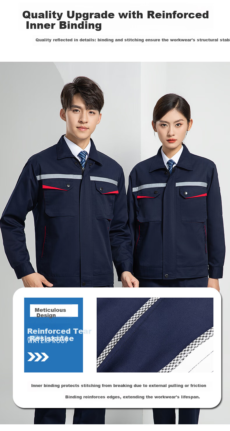Lido According to Chen Custom Anti-Static Workwear Durable Men's Spring and Autumn Long Sleeve Reflective Strip Engineering Uniform Auto Repair Labor Protection Workwear Custom Work Suit 4