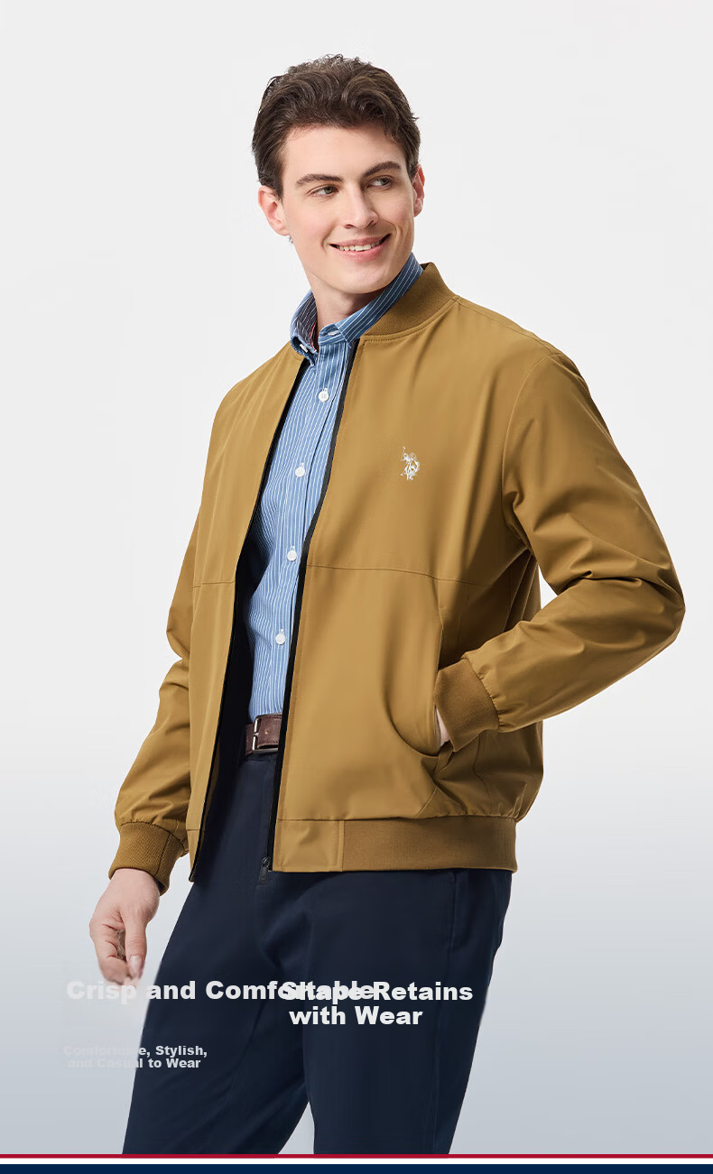 U.S. POLO ASSN. Men's Autumn Business Casual Baseball Collar Jacket High-End Windproof Commuter Coat 1