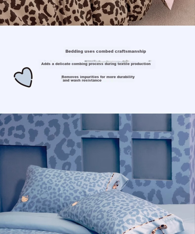 Tbh Sanrio Hello Kitty 3-Piece Bedding Set Cotton Four-Season Twill Printed Bed Linen 1.2m Denim Leopard Print 9