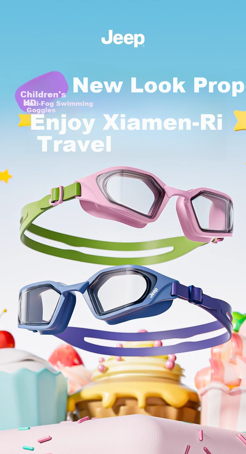 JEEP Kids Swimming Goggles Boys Waterproof Anti-Fog HD Youth Girls Swim Glasses Sea Salt Ice Blue 300° 1
